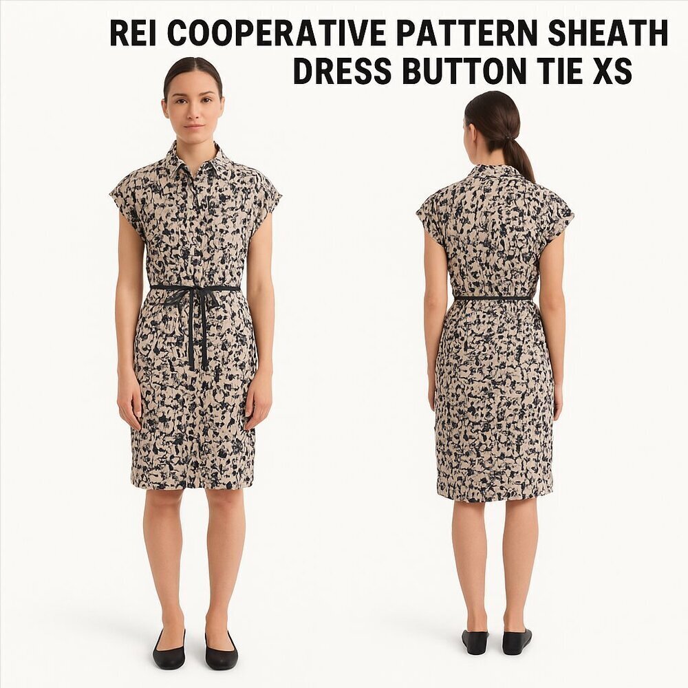 REI COOPERATIVE PATTERN SHEATH DRESS BUTTON TIE XS
